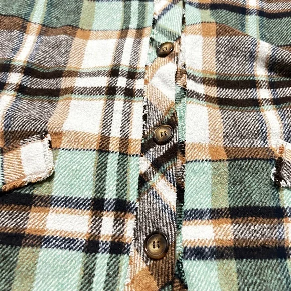 Women's Plaid Button-Down Shirt - Green, Brown, White - Picture 5 of 12